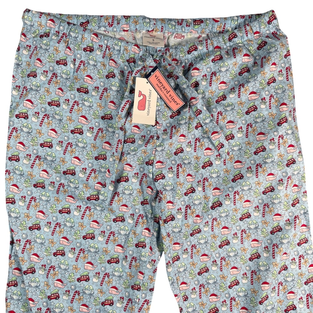 Vineyard Vines Holiday Flannel Lounge Pants Men Small Blue Christmas Whales Tree